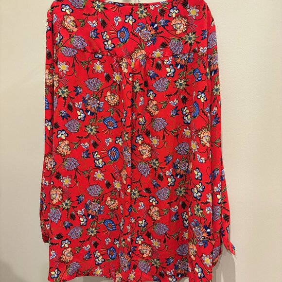 Chelsea & Theodore Womens Top XXL Red Floral Long Sleeve V Neck Blouse - Picture 6 of 6